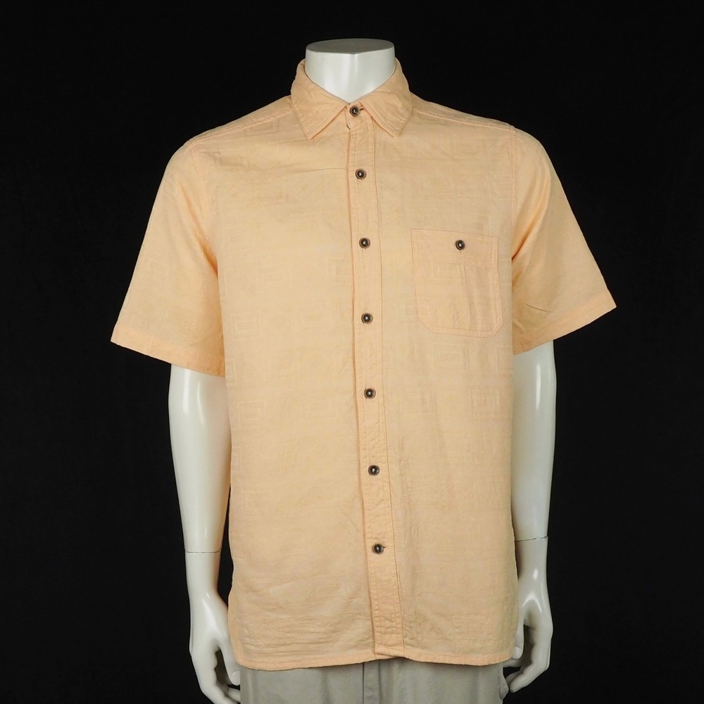 The Territory Ahead Button Down Shirt Mens Large Peach Orange Embossed Cotton